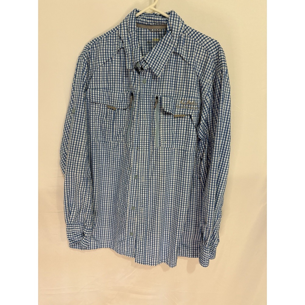 Cabelas Mens Guidewear UPF 50 Vented Button Down Shirt XL Blue Plaid RN 56835